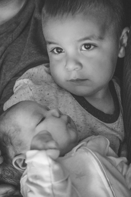 Black-and-white portrait of two children
