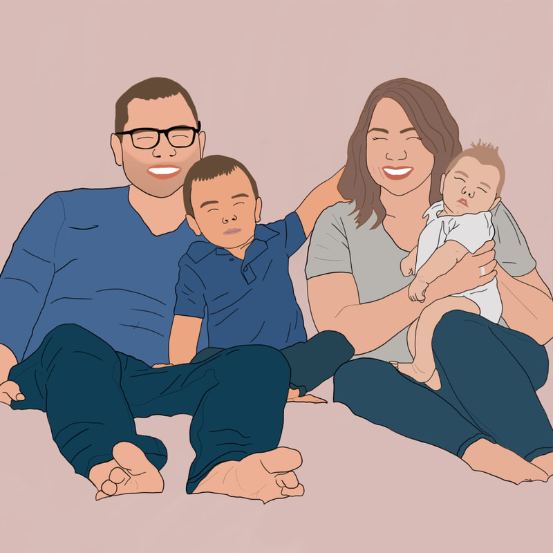 Illustrated family of four portrait